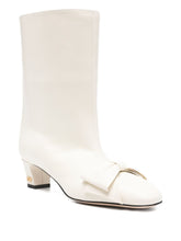 Valentino Garavani Ivory Leather Bow-Embellished Knee Boots Ivory