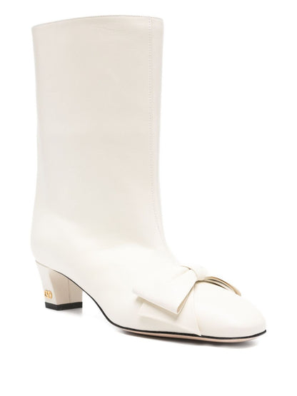 Valentino Garavani Ivory Leather Bow-Embellished Knee Boots Ivory