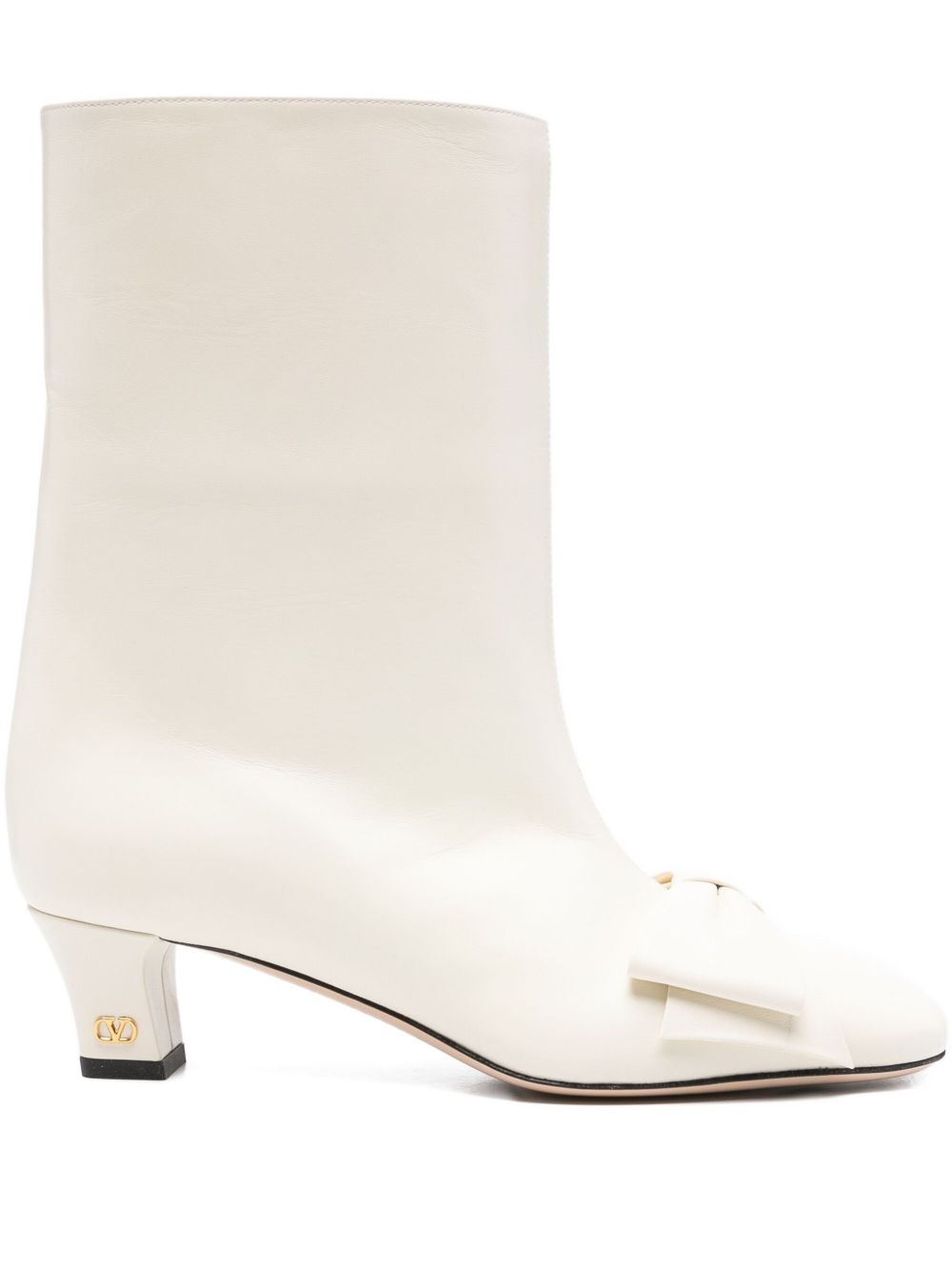 Valentino Garavani Ivory Leather Bow-Embellished Knee Boots Ivory