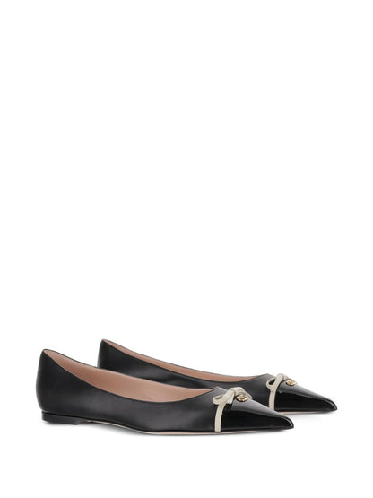 Valentino Garavani VLogo Signature Bepointy Pointed-Toe Calf Leather Ballet Flats Black