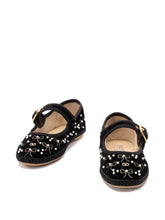 Valentino Garavani Embroidered Velvet Ballet Flats with VLogo, Pearl and Bow - Black