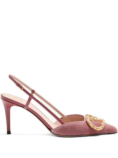 Valentino Garavani VLogo Signature Velvet Slingback Pumps With Heel Powder