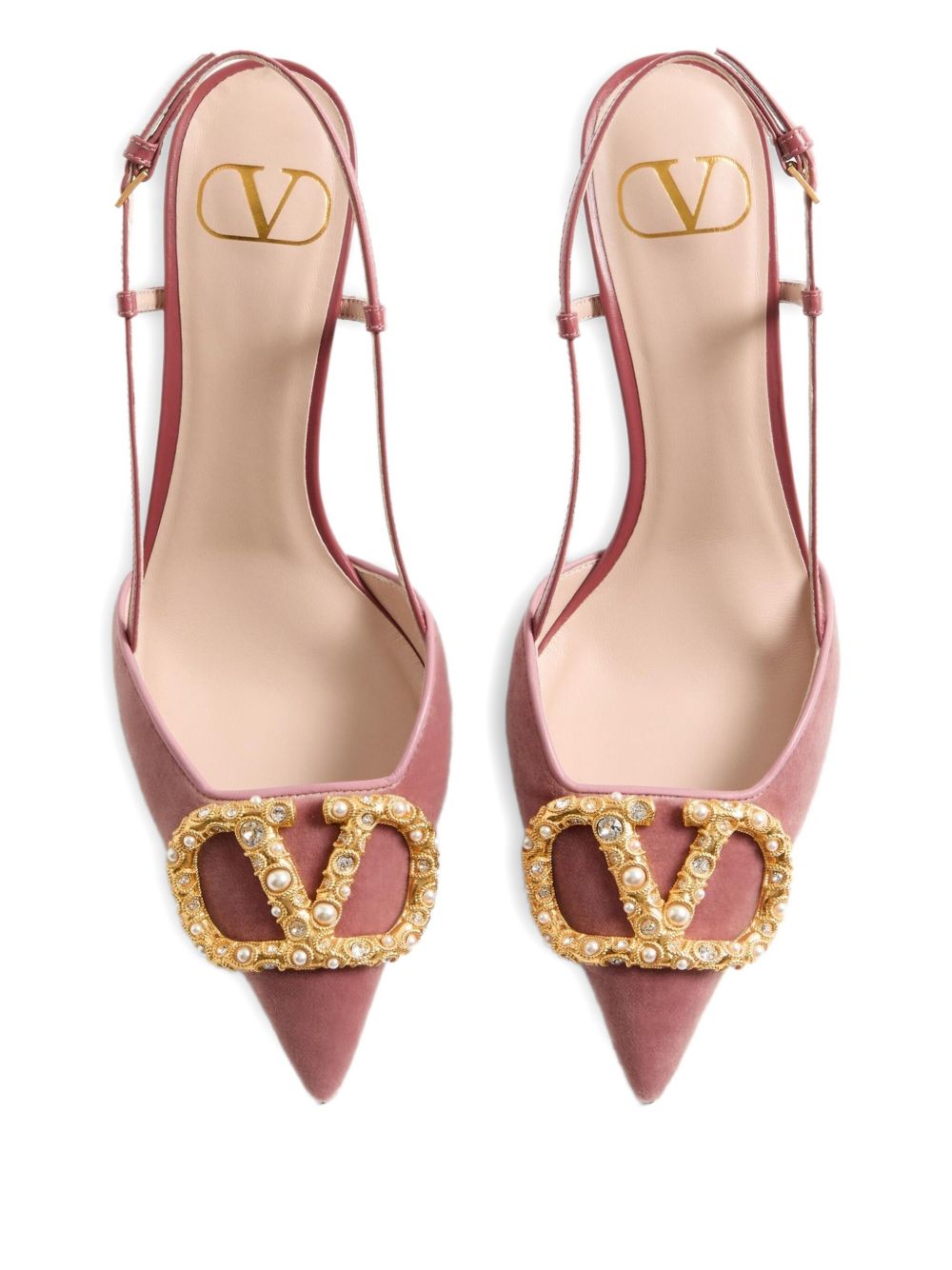 Valentino Garavani VLogo Signature Velvet Slingback Pumps With Heel Powder