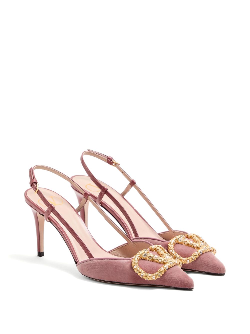 Valentino Garavani VLogo Signature Velvet Slingback Pumps With Heel Powder