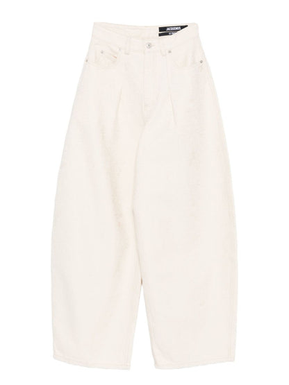 JACQUEMUS Le De-Nimes Ovalo Pleated High-Waist Tapered Jeans White White