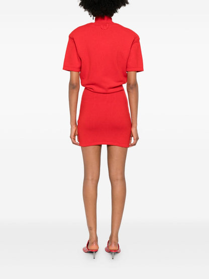 JACQUEMUS Ribbed-Knit High Neck Short Dress Red red