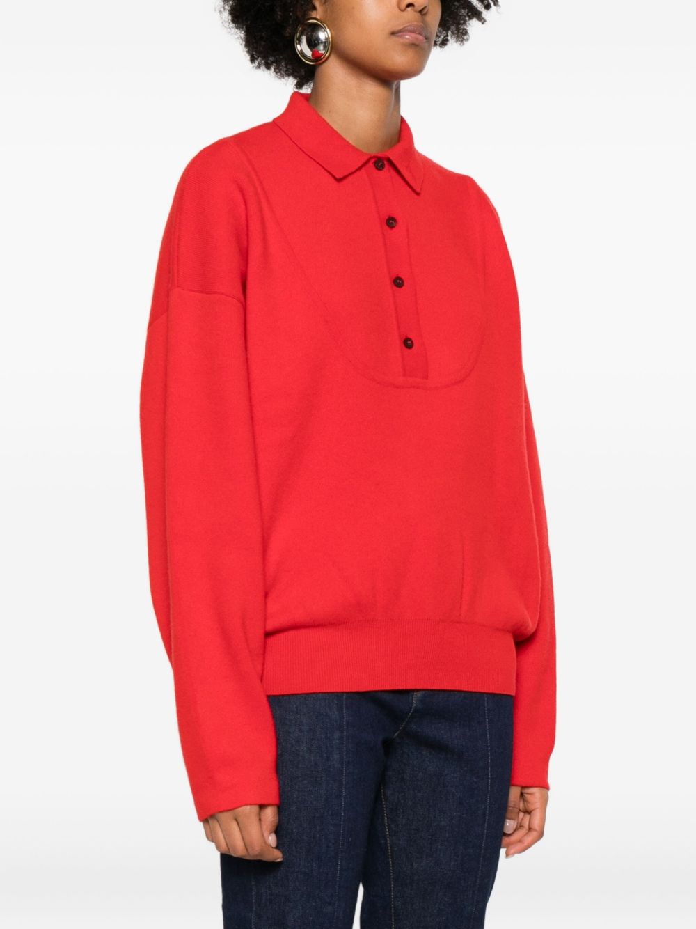 JACQUEMUS La Maille Vareuse Ribbed Long-Sleeve Polo Shirt Red Red