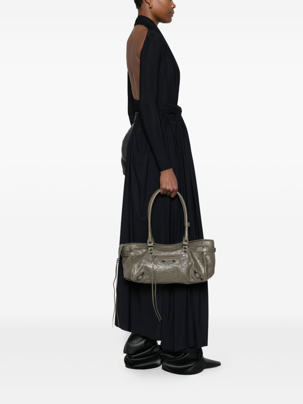 Balenciaga Le City East-West Leather Shoulder Bag Green