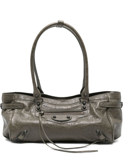 Balenciaga Le City East-West Leather Shoulder Bag Green