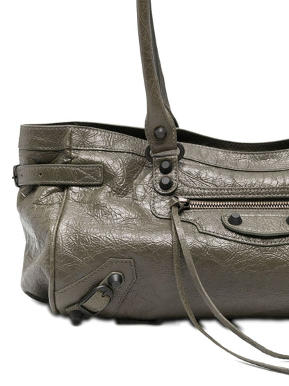 Balenciaga Le City East-West Leather Shoulder Bag Green