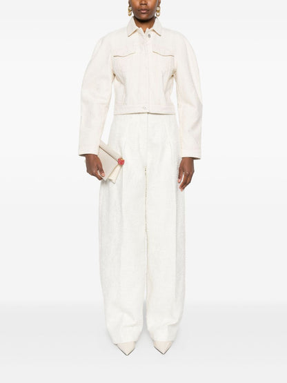 JACQUEMUS La Veste De-Nimes Cropped Off-White Denim Jacket White