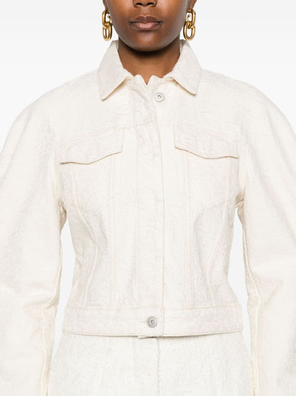 JACQUEMUS La Veste De-Nimes Cropped Off-White Denim Jacket White