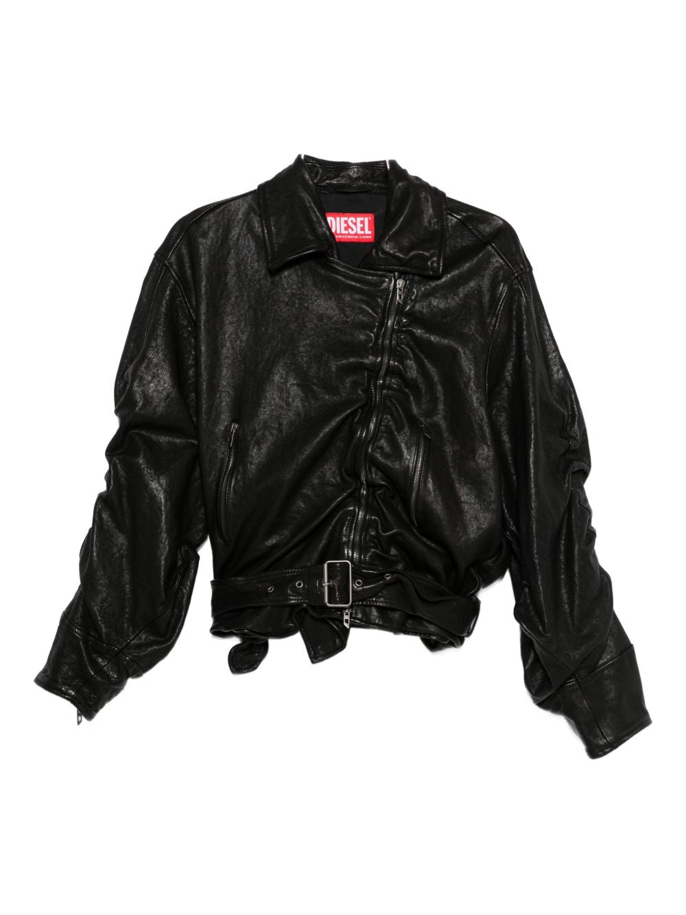 Diesel Ruched Lambskin Leather Jacket Black Black