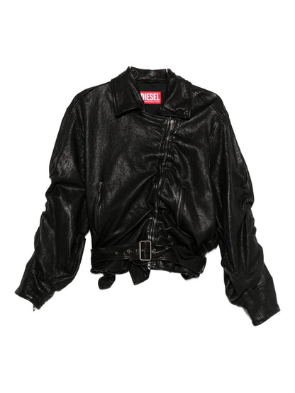 Diesel Ruched Lambskin Leather Jacket Black Black