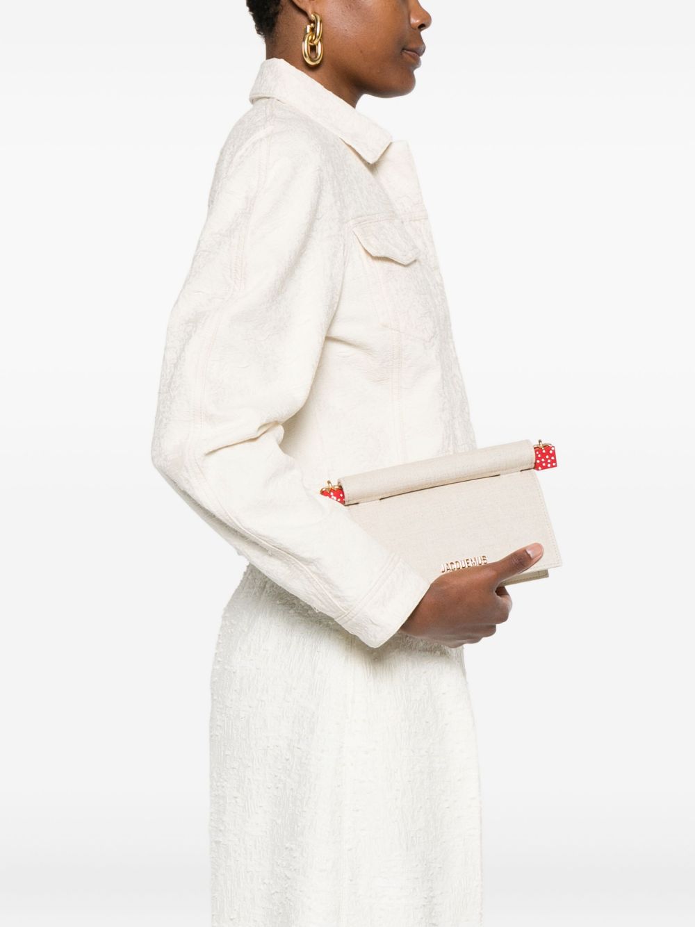 JACQUEMUS Rond Carré Canvas Clutch Bag Beige