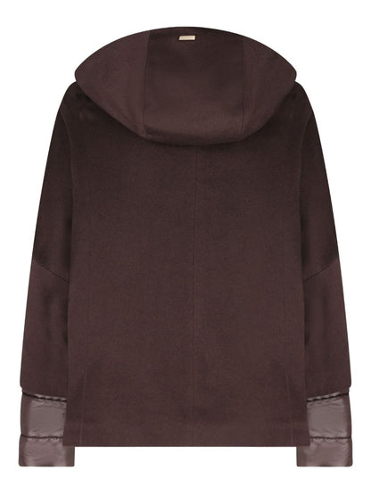 Herno Cashmere Hooded Quilted Cape Jacket Brown