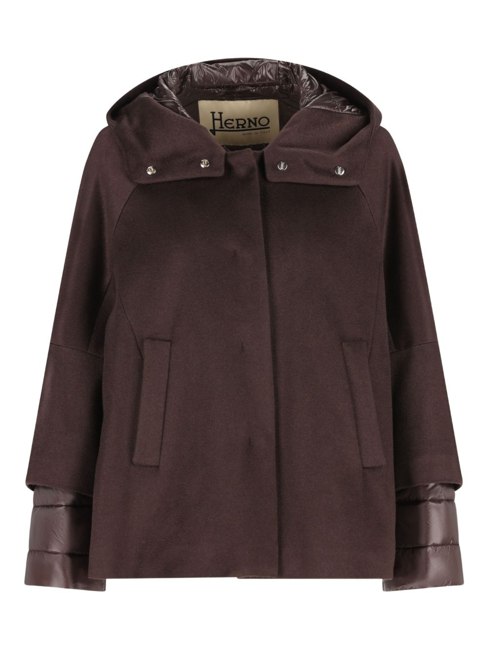 Herno Cashmere Hooded Quilted Cape Jacket Brown