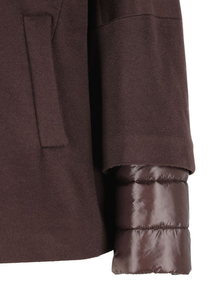 Herno Cashmere Hooded Quilted Cape Jacket Brown