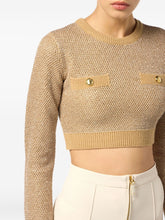 Elisabetta Franchi Sequin-Embellished Cropped Wool Sweater Beige