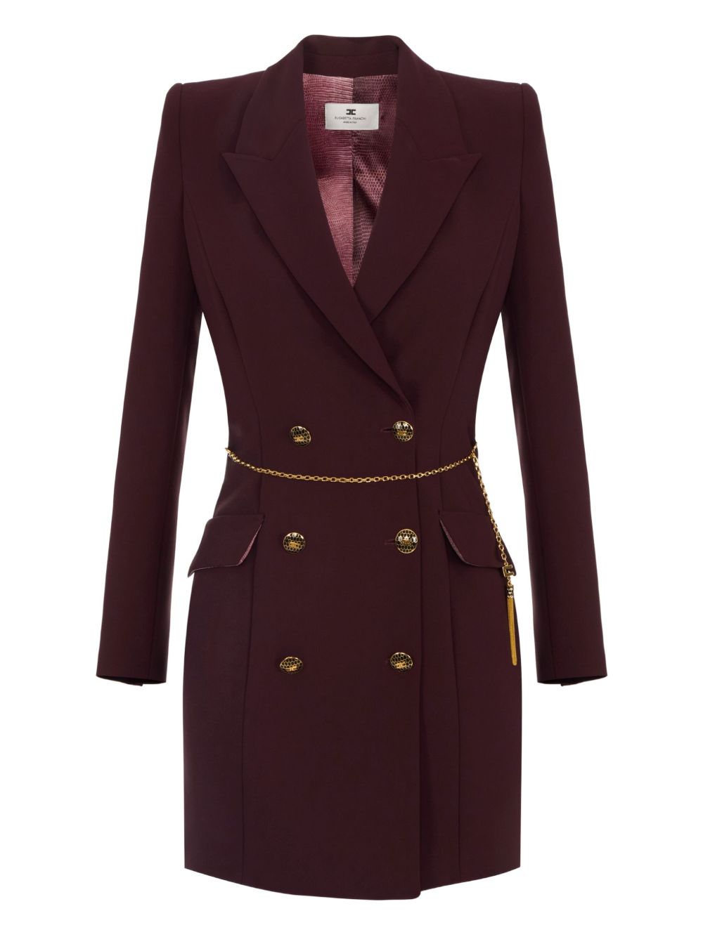 Elisabetta Franchi Double-Breasted Chain-Belt Crepe Dress Bordeaux