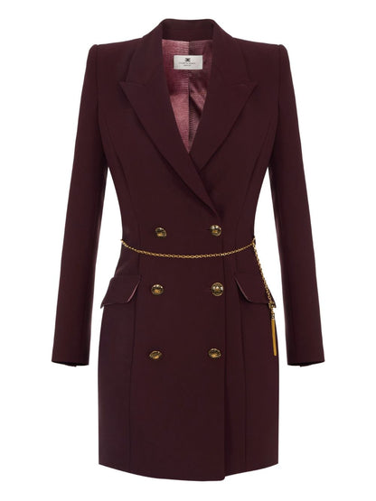Elisabetta Franchi Double-Breasted Chain-Belt Crepe Dress Bordeaux