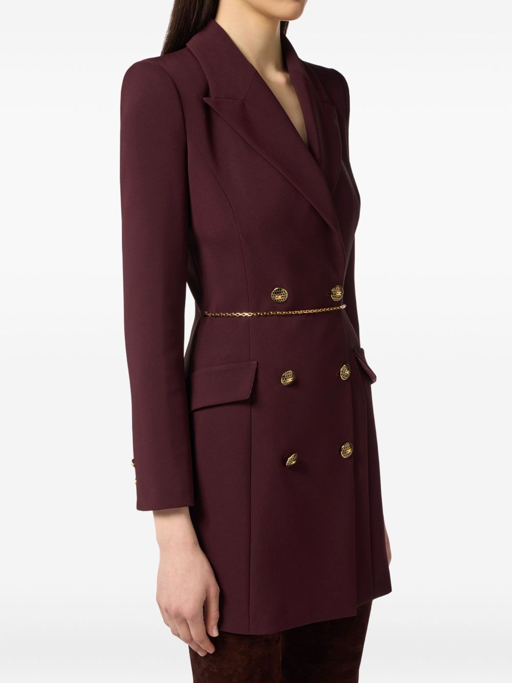 Elisabetta Franchi Double-Breasted Chain-Belt Crepe Dress Bordeaux