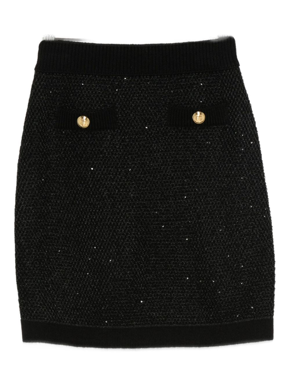 Elisabetta Franchi Wool Button-Embellished Knitted Skirt Black Black