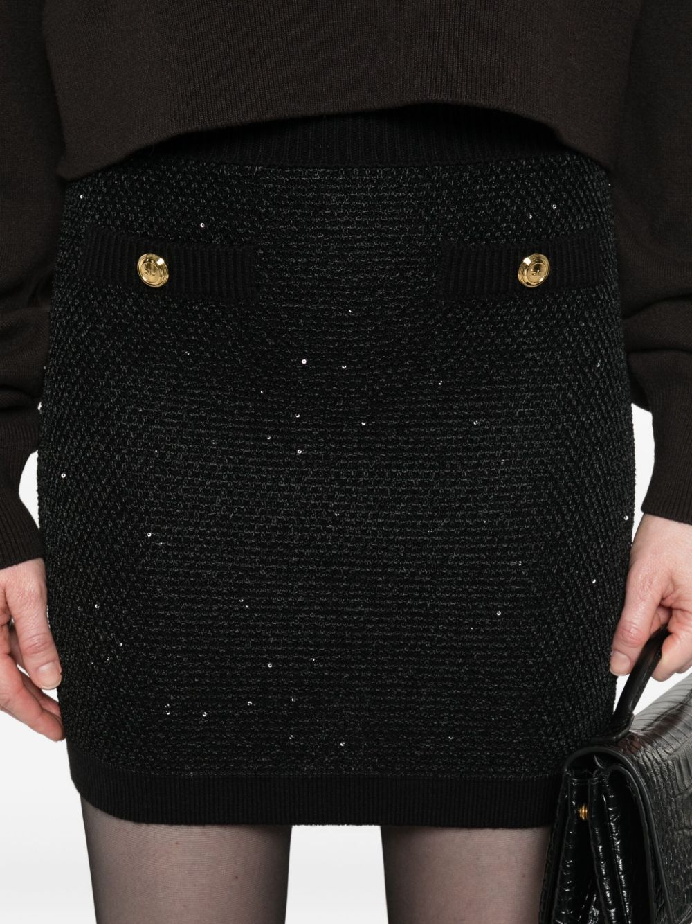Elisabetta Franchi Wool Button-Embellished Knitted Skirt Black Black