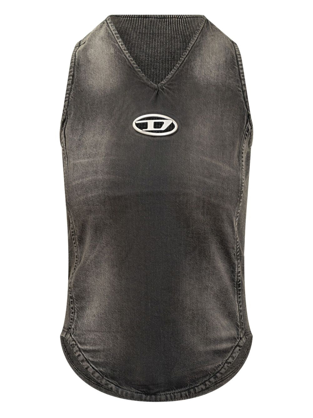 Diesel Ribbed V-Neck Sleeveless Top Black