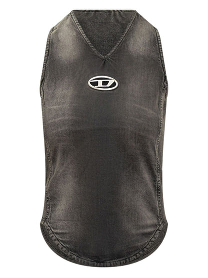 Diesel Ribbed V-Neck Sleeveless Top Black