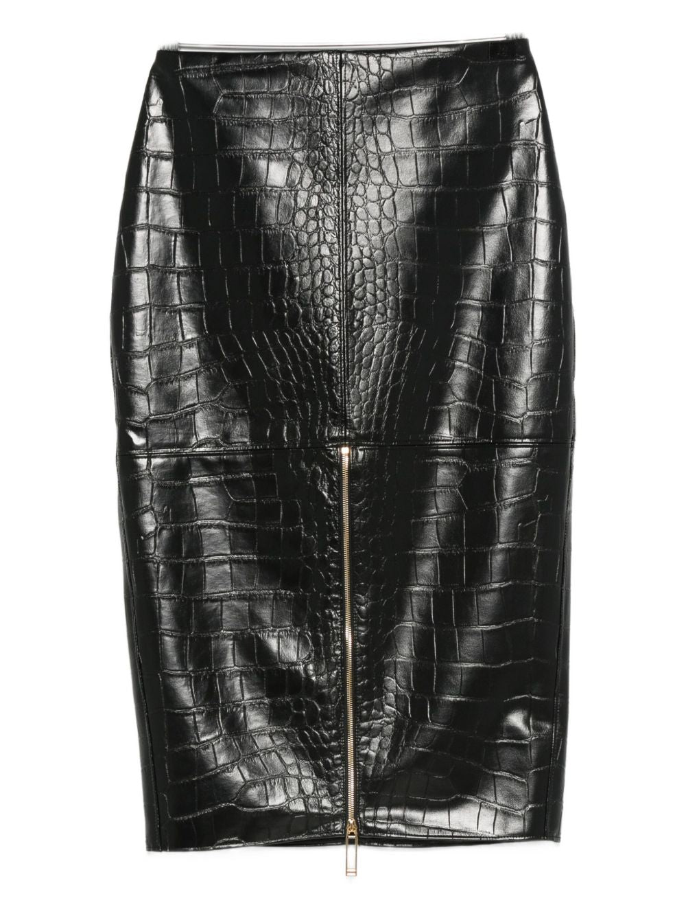 Elisabetta Franchi Crocodile-Effect Zip-Detail Black Skirt Black
