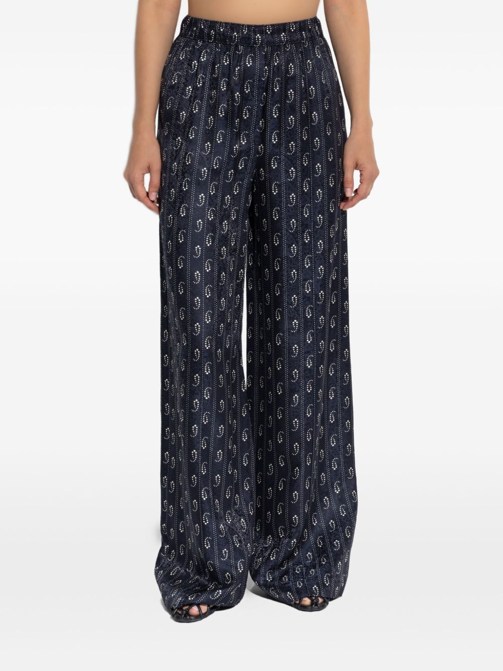 Tory Burch Paisley-Print Straight-Leg Trousers Blue