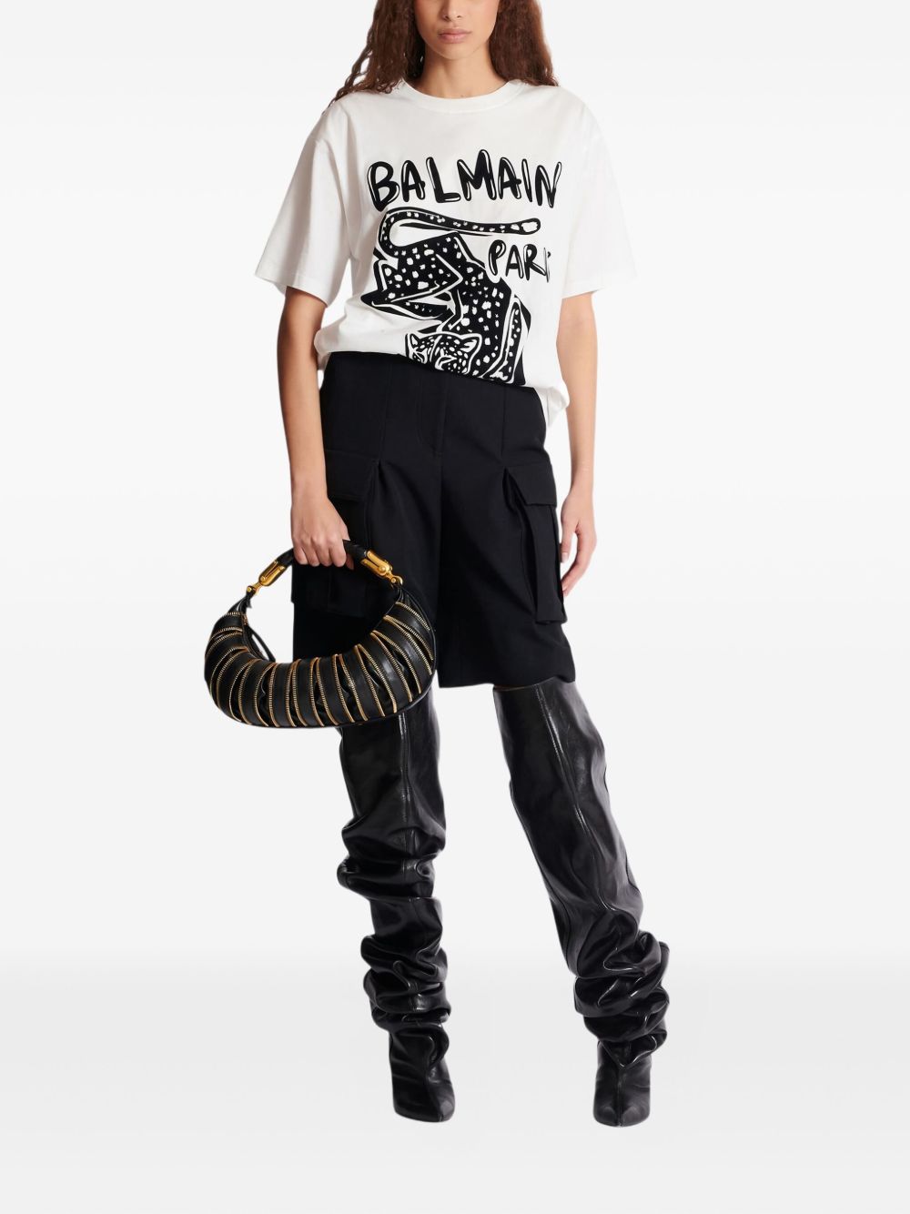 Balmain Leopard-Print Organic Cotton T-Shirt White