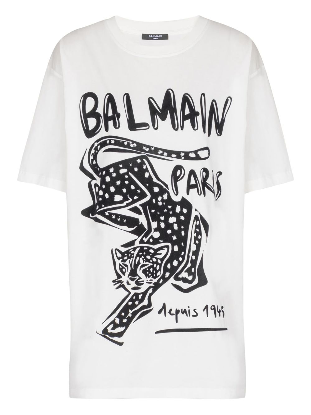Balmain Leopard-Print Organic Cotton T-Shirt White