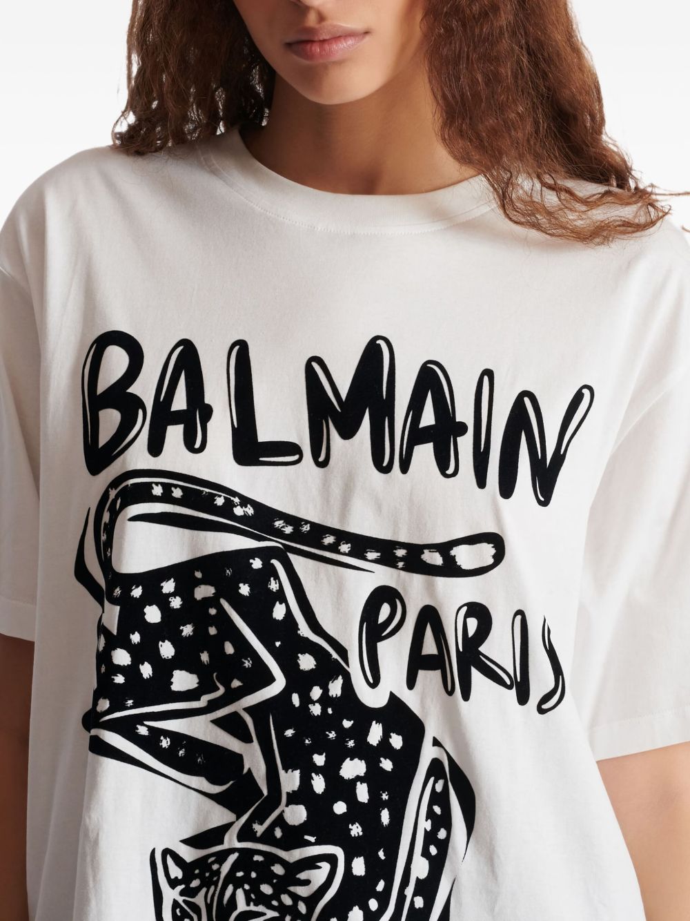 Balmain Leopard-Print Organic Cotton T-Shirt White
