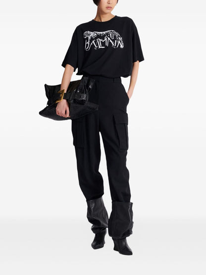 Balmain Leopard-Print Organic Cotton T-Shirt Black