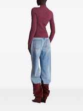 Balmain Ribbed Knit Crewneck Cardigan with Gold-Tone Buttons Purple