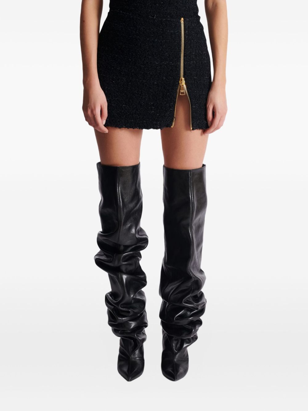 Balmain Tweed Side-Zip Mini Skirt Black Black