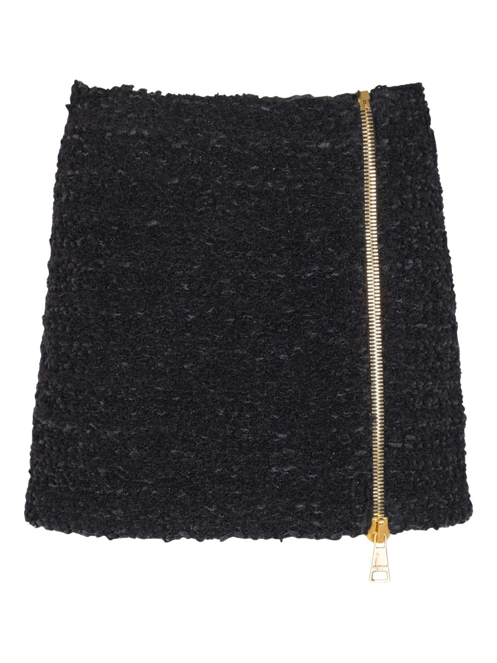 Balmain Tweed Side-Zip Mini Skirt Black Black