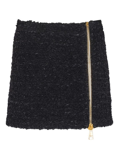 Balmain Tweed Side-Zip Mini Skirt Black Black