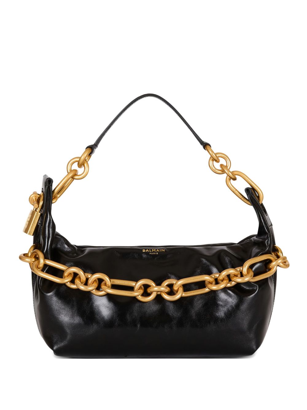 Balmain Sync Medium Leather Shoulder Bag Black