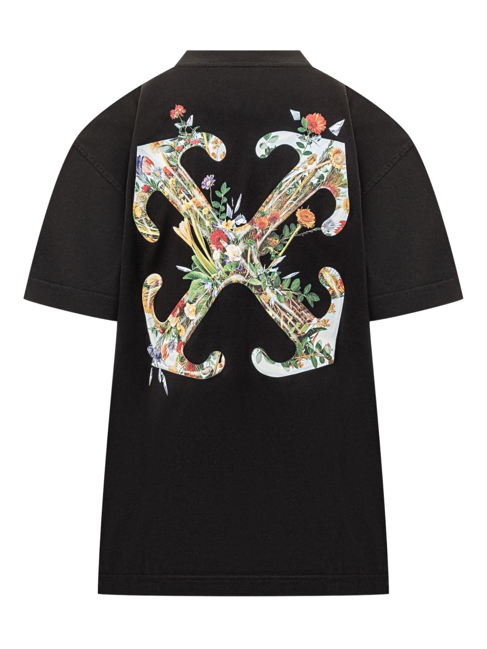 Off White Arrow Glass Flower Cotton T-Shirt Black