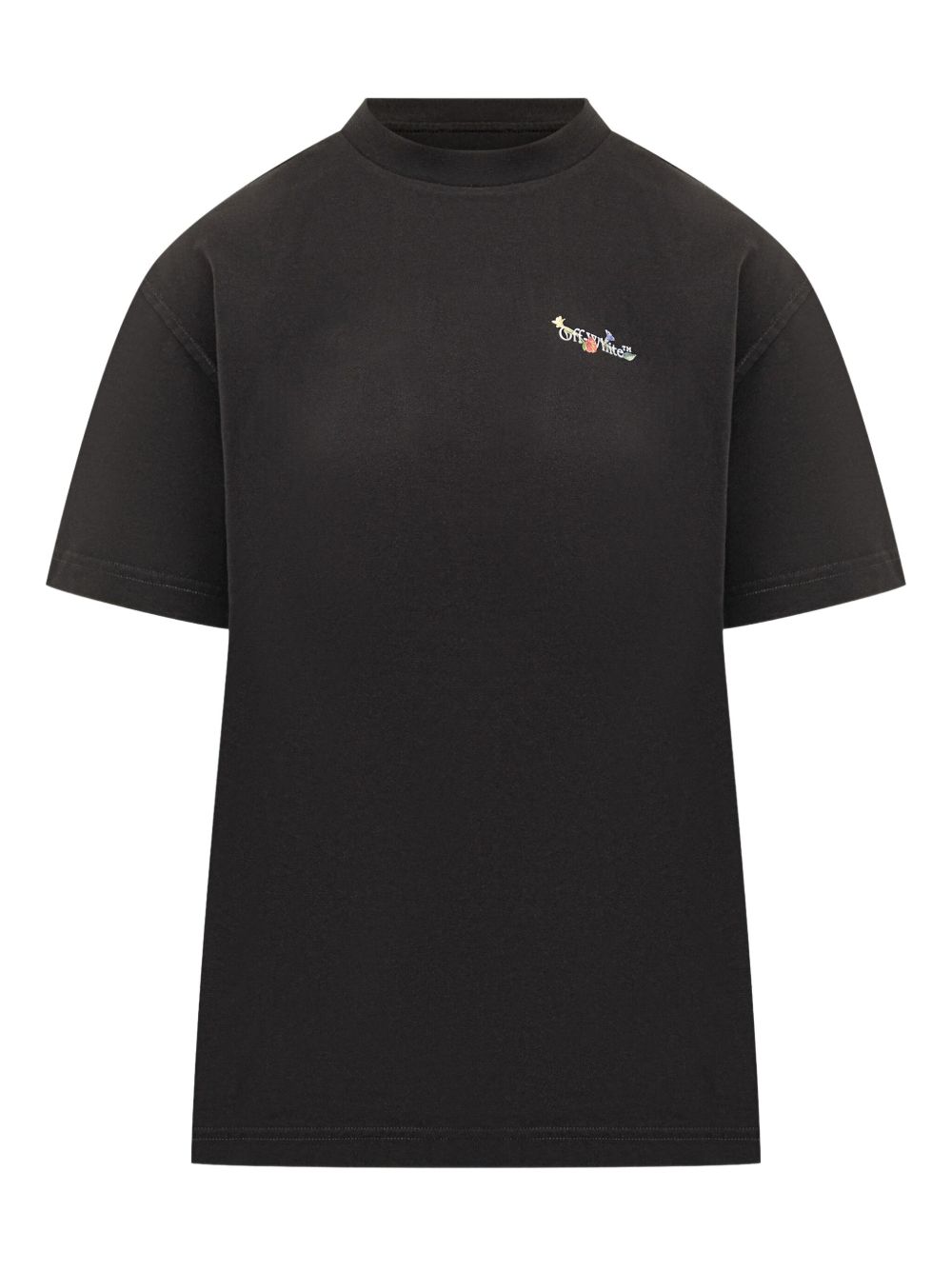 Off White Arrow Glass Flower Cotton T-Shirt Black