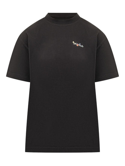 Off White Arrow Glass Flower Cotton T-Shirt Black