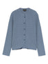 Emporio Armani Ribbed Crewneck Cardigan with Buttons Blue