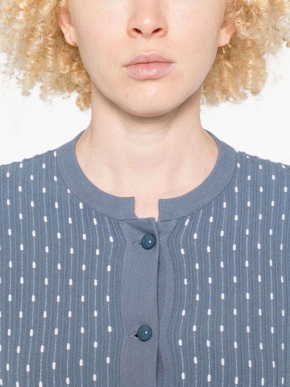 Emporio Armani Ribbed Crewneck Cardigan with Buttons Blue