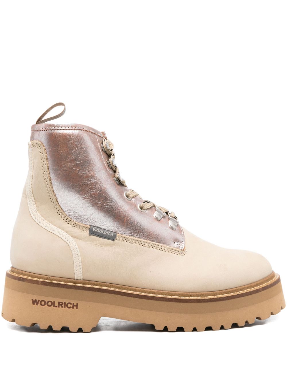 Woolrich Cream Leather Lace-Up Boots Cream