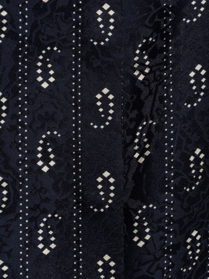 Tory Burch Paisley-Print Navy Blue Mandarin Collar Button-Up Sweater Blue