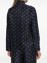 Tory Burch Paisley-Print Navy Blue Mandarin Collar Button-Up Sweater Blue