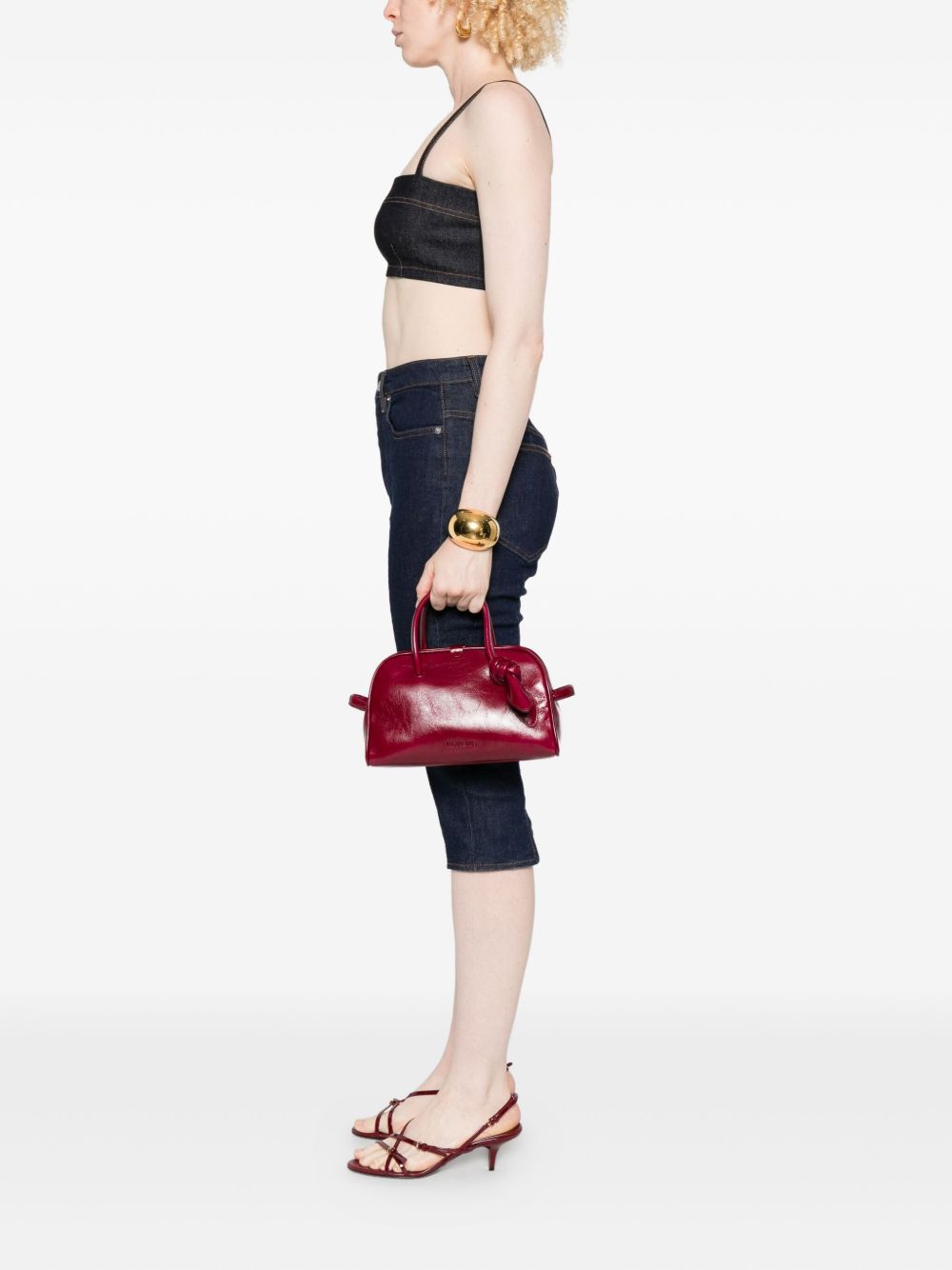 JACQUEMUS Le Petit Turismo Top Handle Knot-Detail Leather Bag Bordeaux